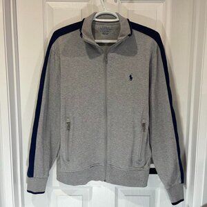 Polo Ralph Lauren grey zip up sweater with navy blue stripes Mens Small